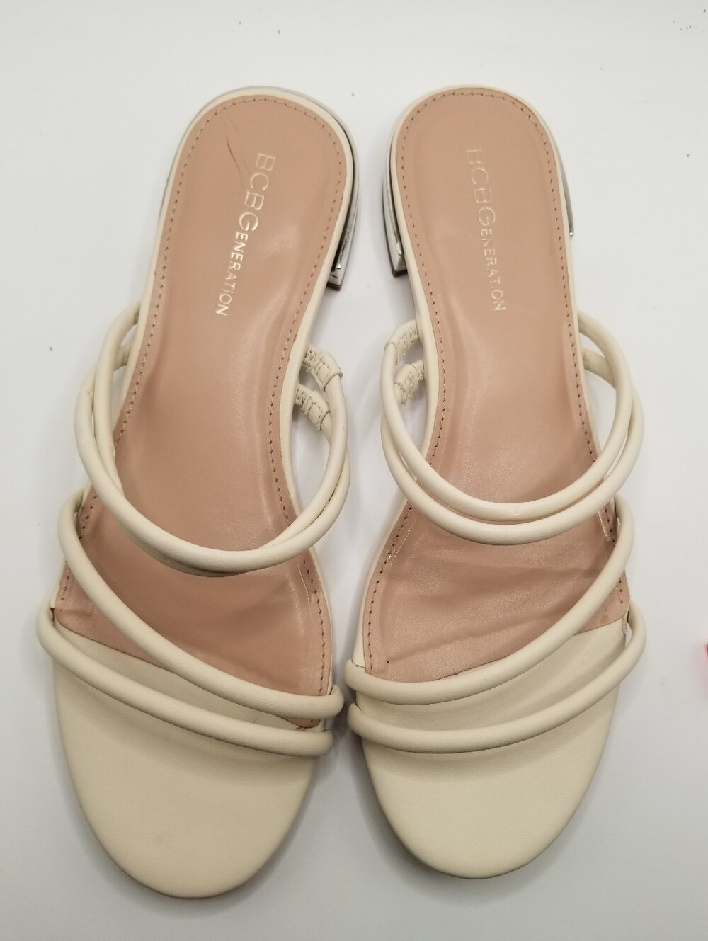 BCBGeneration Strappy Slide Sandals Mirror Heel Women’s Size 9